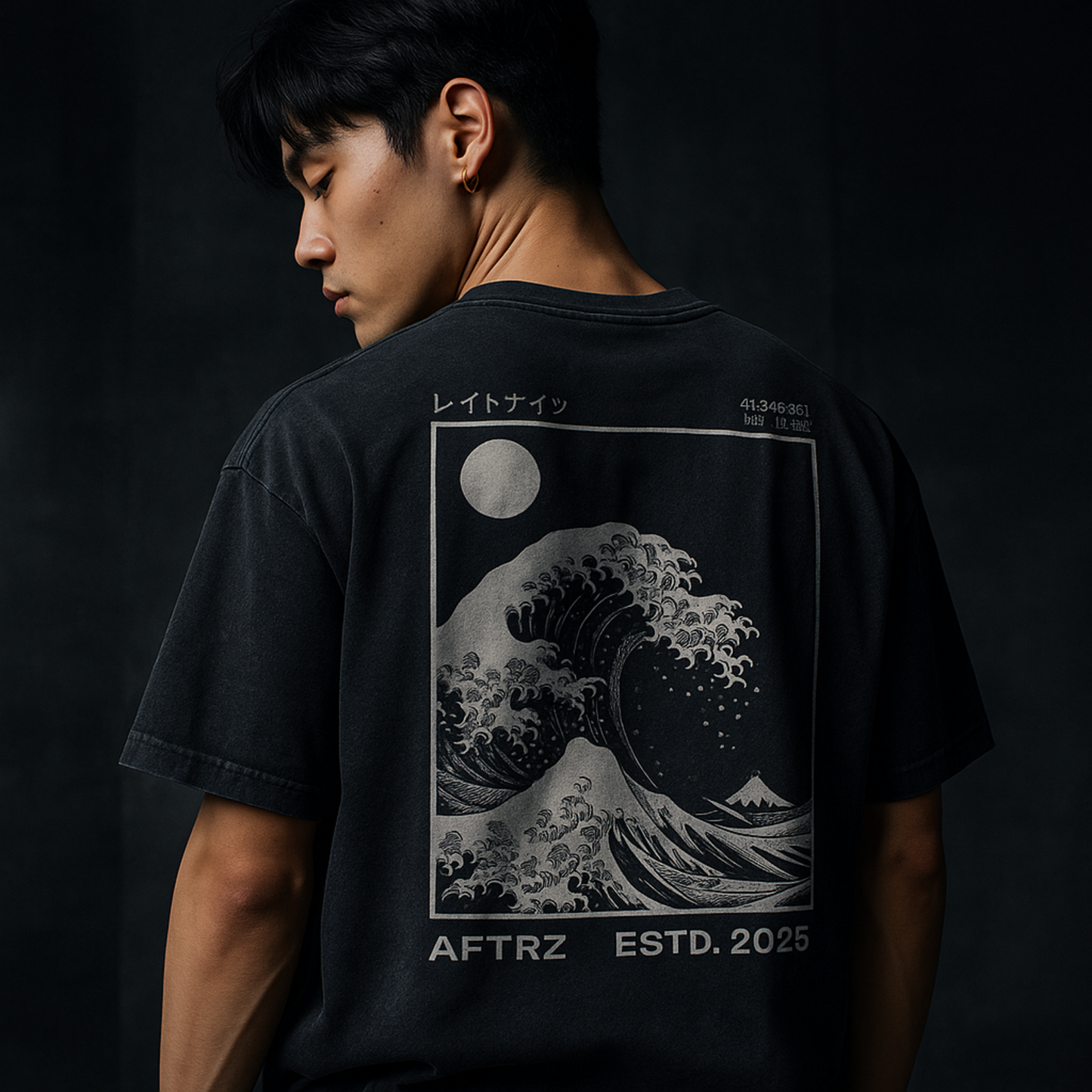 Aftrz Great Wave Snow Washed Oversized Cotton T-Shirt