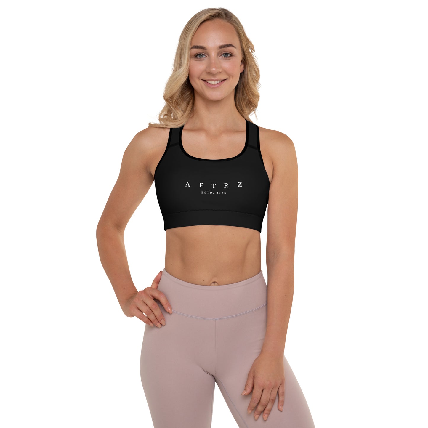 Aftrz Classics Padded Sports Bra - Black with White Logo