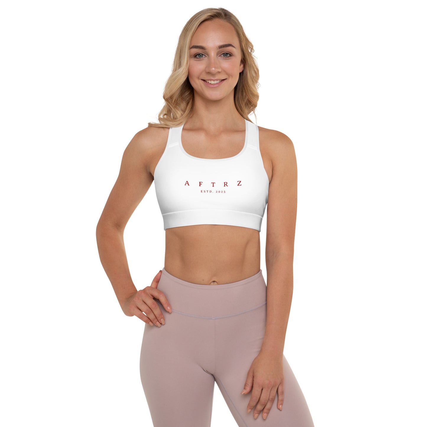 Aftrz Classics Padded Sports Bra - White with Red Logo